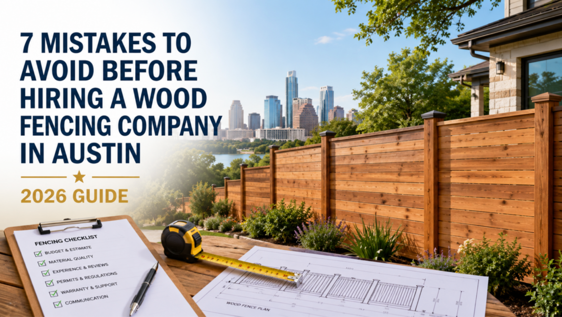 This image is a sample photo showing a checklist to go through before hiring a Wood Fencing Company. It also shows a sample photo of a wooden fence